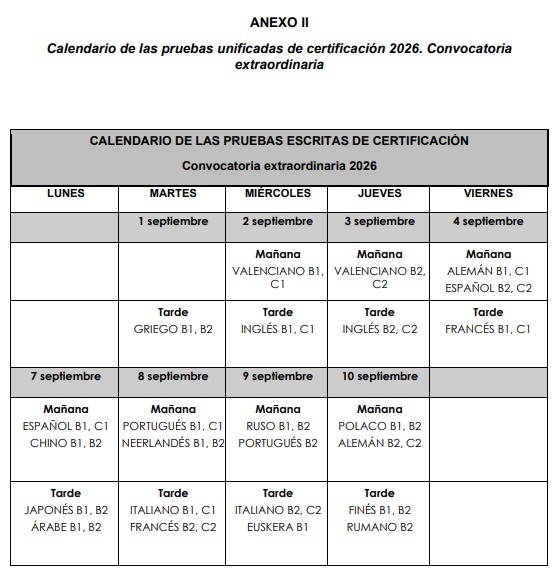 Calendario de las pruebas unificadas de certificación 2025. Convocatoria
extraordinaria